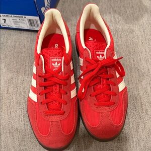adidas Red Retro Suede & Mesh Sneakers with White Stripes